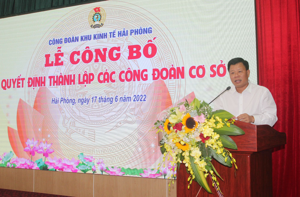 Đồng chí Lê Trung Kiên, Trưởng Ban Quản lý Khu Kinh tế Hải Phòng phát biểu tại Hội nghị.