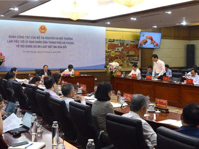 Bộ TN&MT làm việc với UBND TP. Hải Phòng về dự án Luật Đất đai (sửa đổi) và quy hoạch không gian biển quốc gia